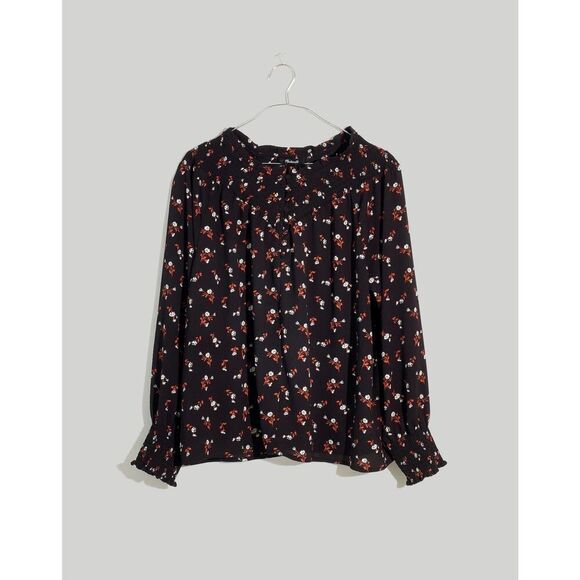Madewell Embroidered Smockneck Top in Tossed Floral True Black Size Medium - Picture 1 of 10
